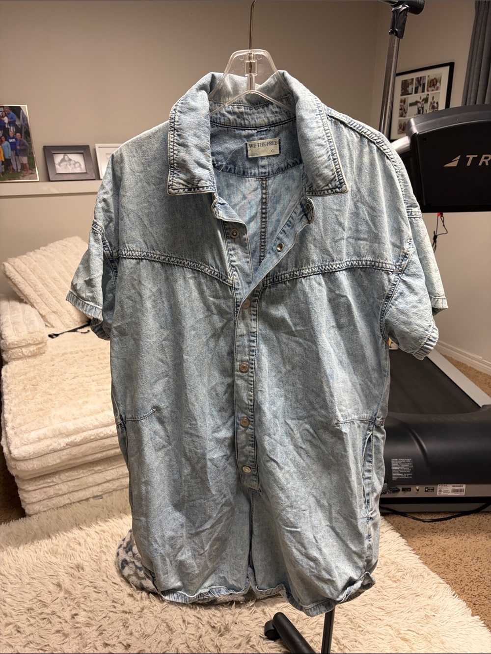 We The Free Light Blue Denim Short Sleeve Button-Front Romper Shirt